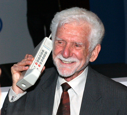 Marty Cooper with the first mobile phone